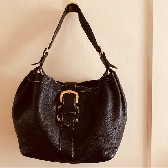 Authentic Dooney & Bourke Black Pebble Leather Shoulder Satchel - Picture 1 of 13